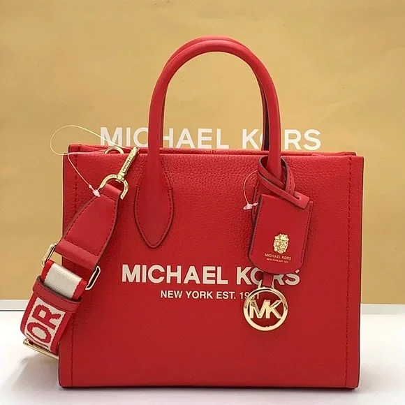 MICHAEL KORS MIRELLA SMALL SHOPPER TOP ZIP XBODY BRIGHT RED COLOR - Picture 2 of 16